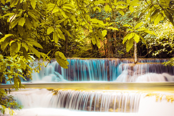 Landscape photo, beautiful waterfall in rainforest , Kanchanaburi province , Thailand