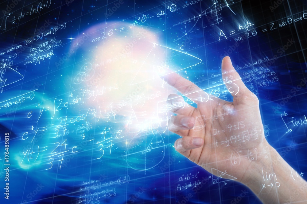 Poster composite image of hand of man pretending to touch an invisible