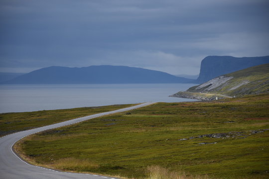 Norwegen, Norge, Nordkapp, Nordkap, Finnmark, Fjord, Prosangerfjord, Stra&szlig;e, Europastra&szlig;e, E69, Tundra, Skuottanjargga, K&aring;fjorden, K&aring;fjord, Sandvik, Stranda
