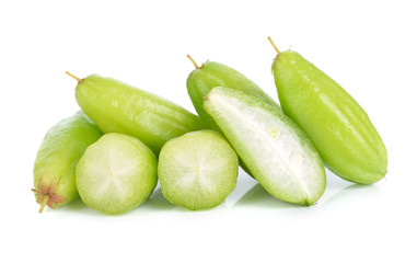 Bilimbi (Averhoa bilimbi Linn.) or cucumber fruit on white background