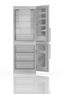 Modern refrigerator isolated on white 3D illustration