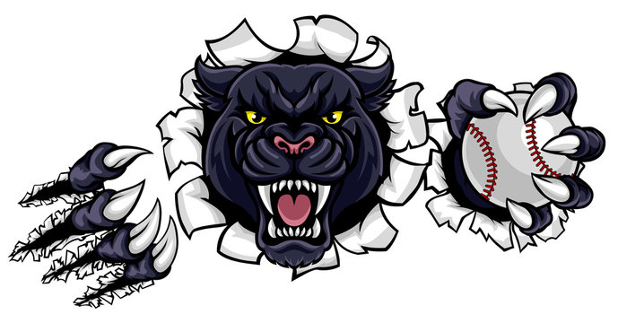 Black Panther Baseball Mascot Breaking Background