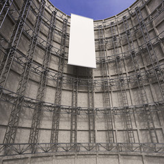 Scaffolding  metal truss on concrete wall  a construction site with blank banner render mockup