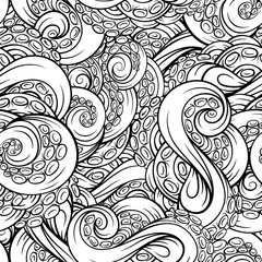 Black and white tentacles vector seamless pattern