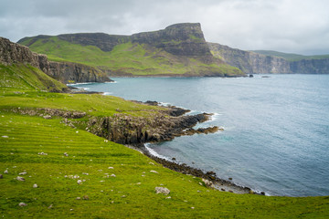 Cliffs near Neist Point Lighthouse in the Isle of Skye, Scotland.