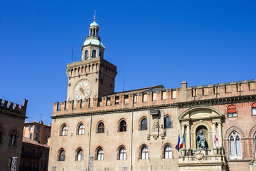 Fototapeta na wymiar The Palazzo d'Accursio or Palazzo Comunale, a palace located in Piazza Maggiore, Bologna, Italy, once the city's Town Hall