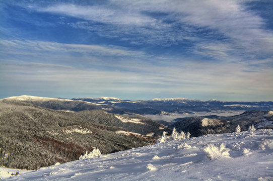 Beautiful winter landscape. Carpathian mountains, Ukraine.