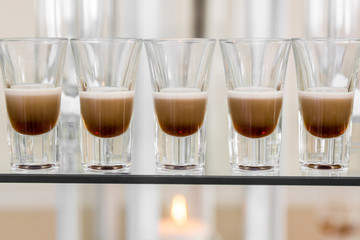 Catering services. Celebration. glasses with alcohol placed on the glass