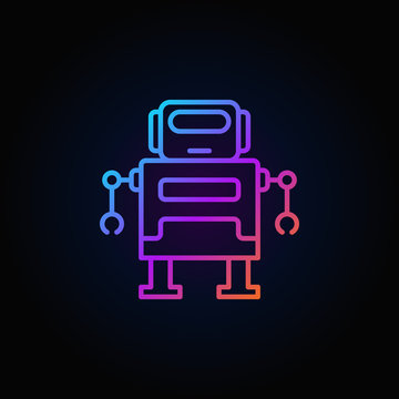 Cute robot vector colorful icon or logo in thin line style