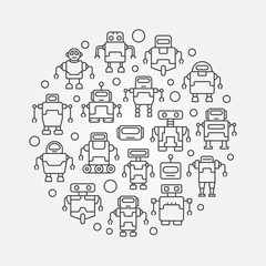 Robots round illustration. Vector circular symbol