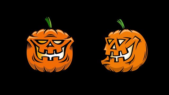 Halloween carved pumpkins with flickering light inside - looped animation with  alpha mask.