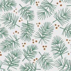 Fir tree branch seamless pattern, winter background - 176493625