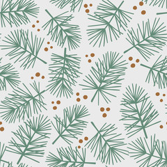 Fir tree branch seamless pattern, winter background