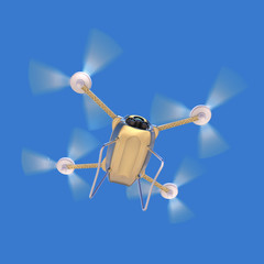 aerial robot drone, quadrocopter, with camera flying in the blue sky. Concept hovering multycopter render