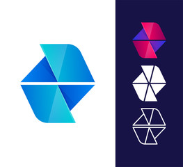 Vector abstract logo template. Material design, flat and line style. Origami paper icon