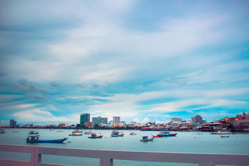 boat park in blue sea, blue sea and beach of Thailand, Pattaya Thailand