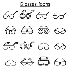 Glasses icon set in thin line style