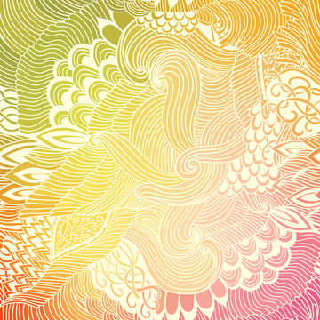 Abstract pattern background with waves ornament. Hand draw illustration, coloring book zentangle. Algae sea motif