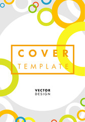 Cover template with abstract colored bubbles shapes, geometric style flat design elements. Applicable for placard, brochure, poster, cover, presentation, report and banner. Vector illustration