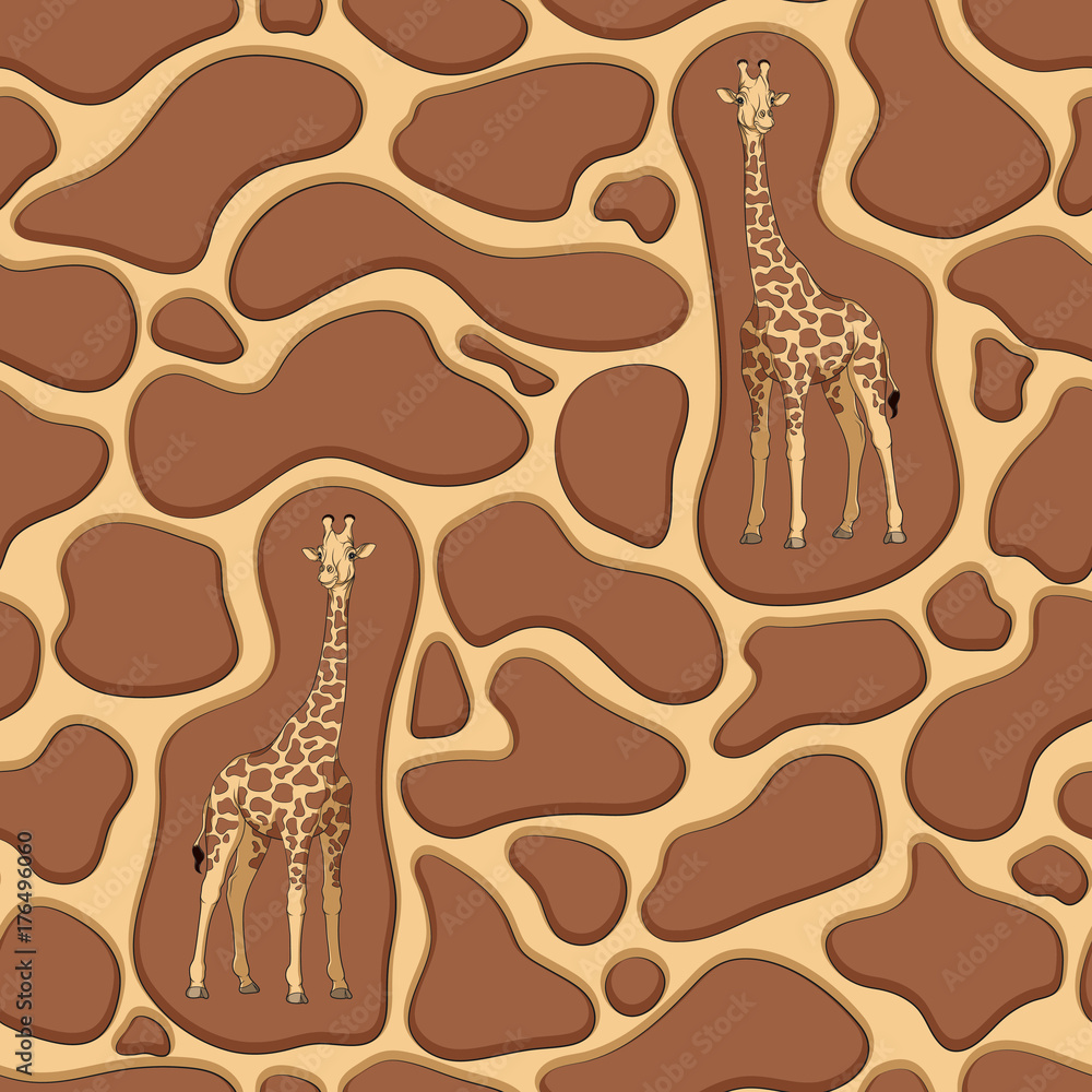 Poster seamless pattern with a giraffe and texture of the stains on the skin. vector illustration.
