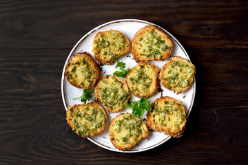 Cheese garlic bread, top view
