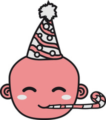 gesicht kopf geburtstag feiern party geschenke hut sitzend klein süß niedlich volle windel kind baby comic cartoon