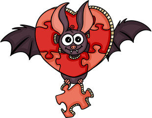 Happy bat with heart shaped puzzle