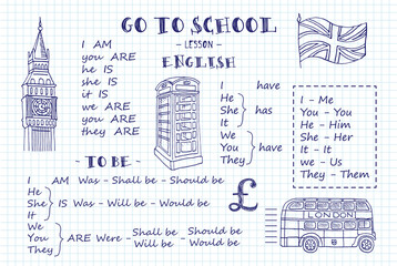 English. Hand sketches on the theme of english.  Vector illustration.