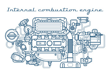 Internal combustion engine. Vector. Isolated