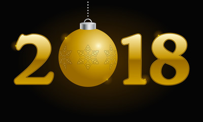 2018 New Year gold background with ball.