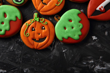 Halloween pumpkin and apples funny cookies