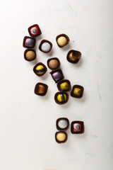 variety chocolate praline on white background