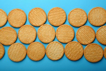 Cracker cookies on blue background