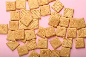 Crunchy snack biscuits pattern on pink