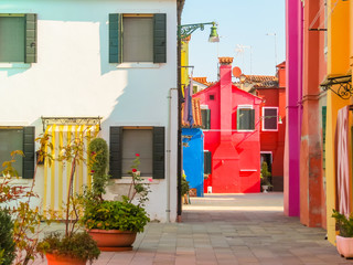 Fototapeta na wymiar Colorful houses of the Burano Island, Venice, Italy