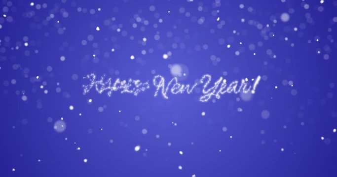 Looping Happy new year message in english,german,french,spanish,italian,portuguese multi language with copy or logo space on blue background.Animated holiday greetings card seamless loop 4k video