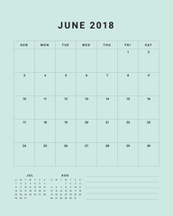 June 2018 desk calendar vector illustration