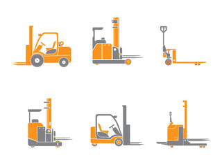 Set icons of loader equipment isolated on white. Vector illustration