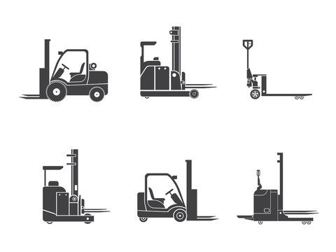 Set icons of loader equipment isolated on white. Vector illustration