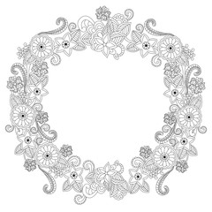 Flower frame oval coloring book raster illustration