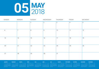 May 2018 calendar planner vector illustration