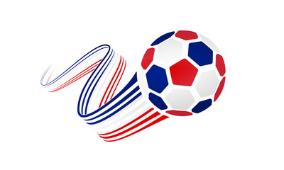 French soccer ball isolated on white background with winding ribbons on blue, white and red colors - 176500849
