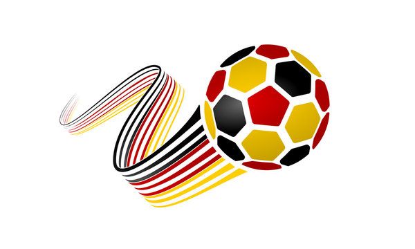 German soccer ball isolated on white background with winding ribbons on black, red and yellow colors
