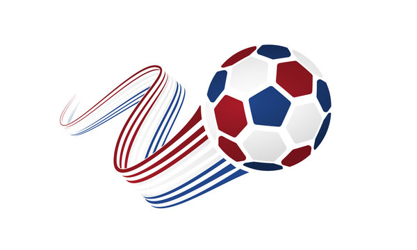 Dutch soccer ball isolated on white background with winding ribbons on red, white and blue colors