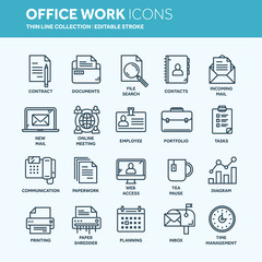 Business and office work. Documents, paperwork. Businessman. Thin line web icon set. Outline icons collection. Vector illustration.