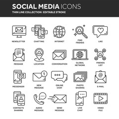 Fototapeta premium Communication. Social media. Online chatting. Phone call, app messenger. Mobile,smartphone. Computing.Email. Thin line web icon set. Outline icons collection. Vector illustration.