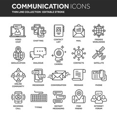 Communication. Social media. Online chatting. Phone call, app messenger. Mobile,smartphone. Computing.Email. Thin line web icon set. Outline icons collection. Vector illustration.