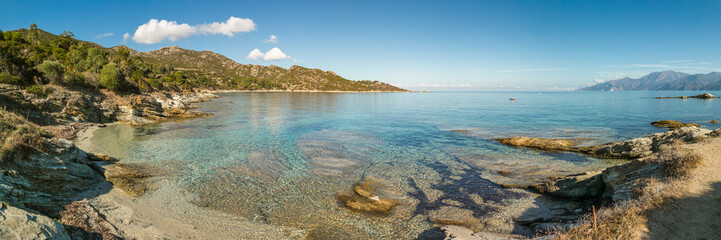 Panoramic view of coastline of Desert des Agriates in Corsica