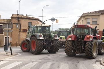 road cut by the general strike in Catalonia on October 3, 2017,.in the village of Bascara in Girona
