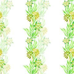 Fototapeta na wymiar Abstract floral border with cute flowers watercolor. Yellow background on white